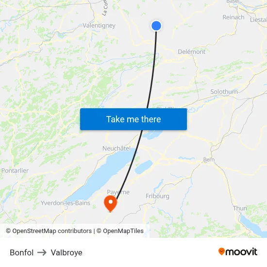 Bonfol to Valbroye map