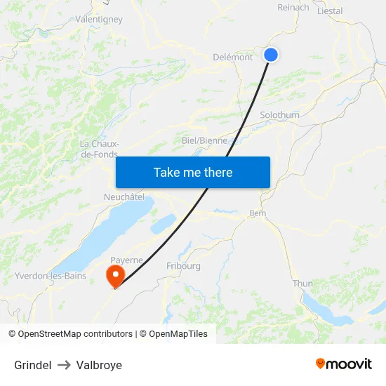 Grindel to Valbroye map