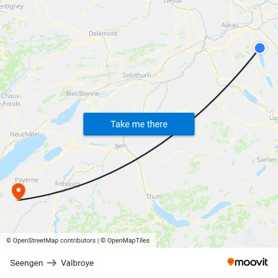 Seengen to Valbroye map