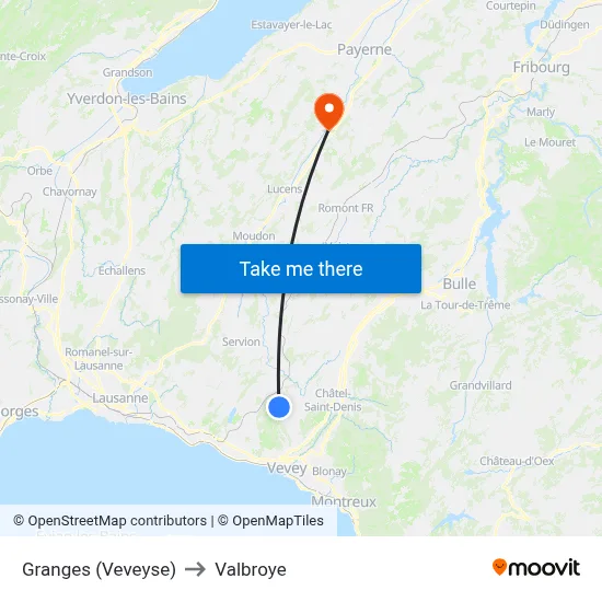 Granges (Veveyse) to Valbroye map