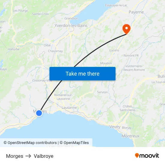 Morges to Valbroye map