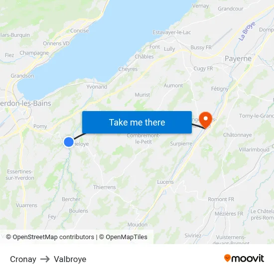 Cronay to Valbroye map
