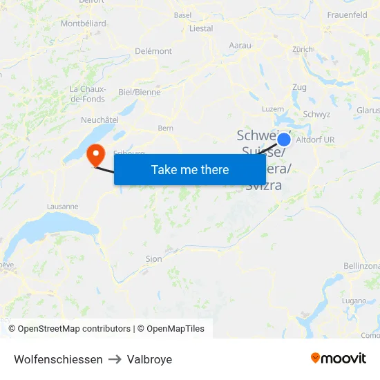 Wolfenschiessen to Valbroye map