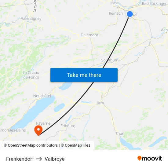 Frenkendorf to Valbroye map