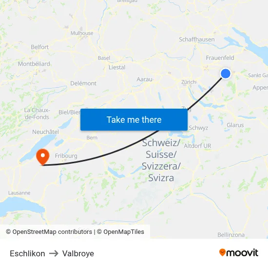 Eschlikon to Valbroye map
