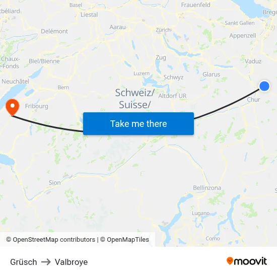 Grüsch to Valbroye map