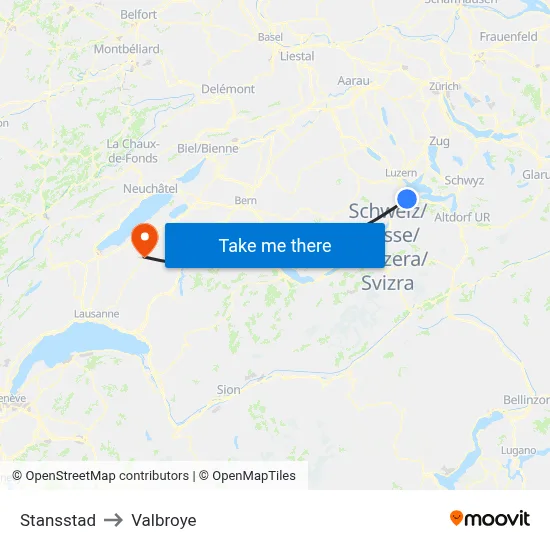 Stansstad to Valbroye map