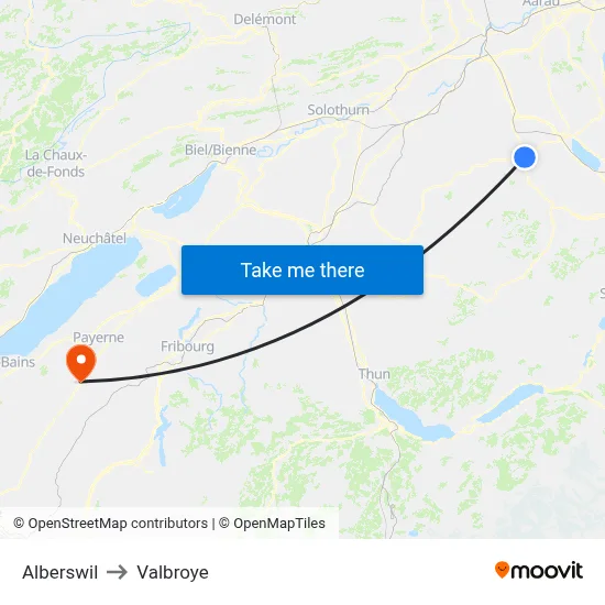 Alberswil to Valbroye map