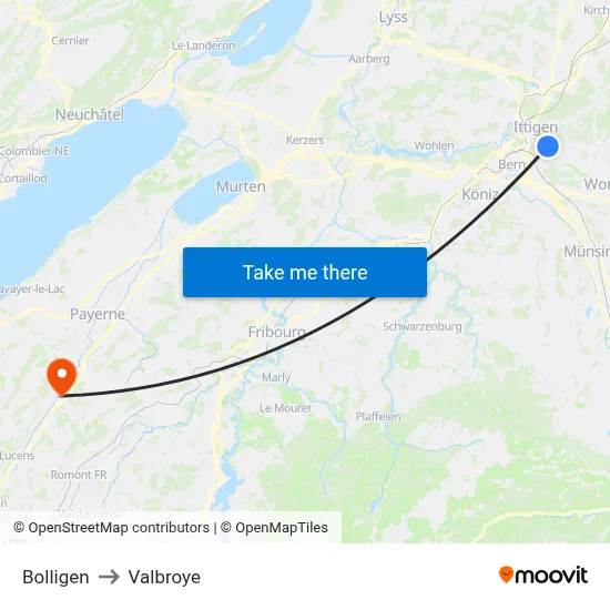 Bolligen to Valbroye map