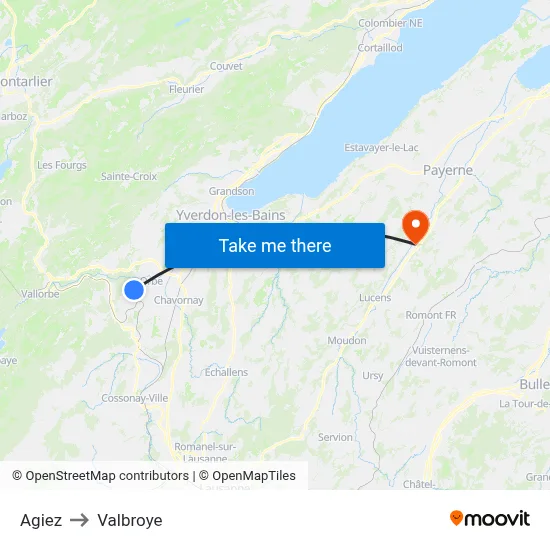 Agiez to Valbroye map