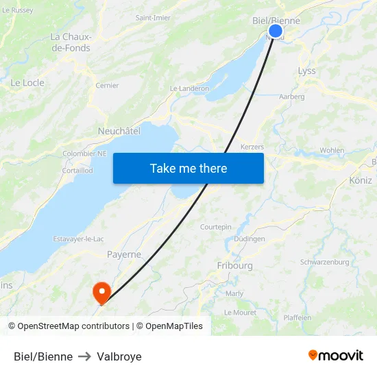 Biel/Bienne to Valbroye map