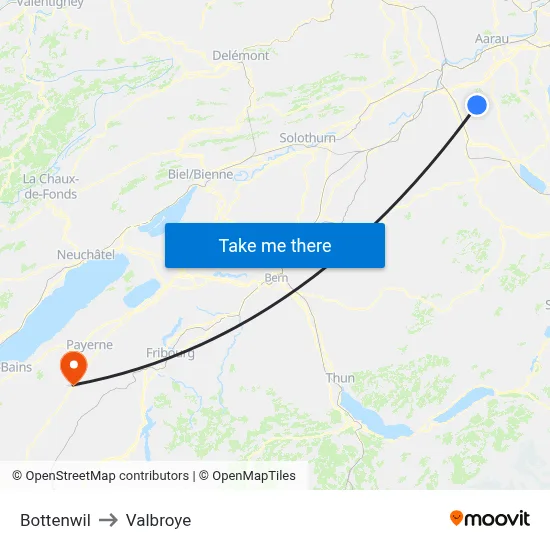Bottenwil to Valbroye map