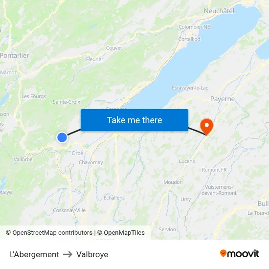 L'Abergement to Valbroye map