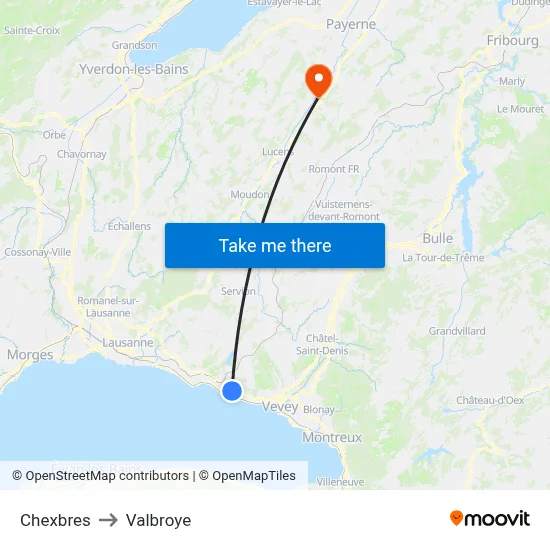 Chexbres to Valbroye map