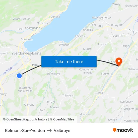 Belmont-Sur-Yverdon to Valbroye map