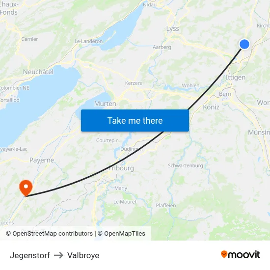 Jegenstorf to Valbroye map