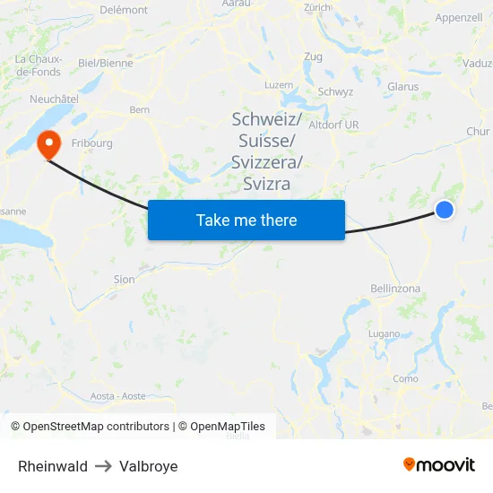 Rheinwald to Valbroye map