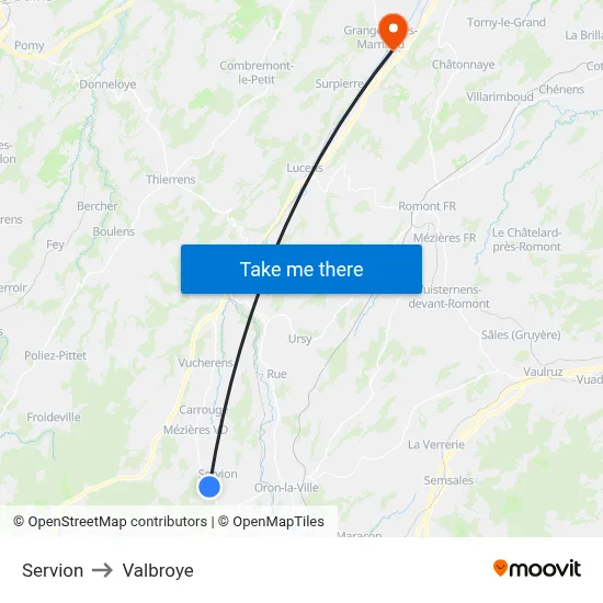 Servion to Valbroye map