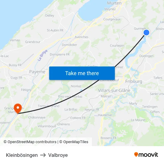 Kleinbösingen to Valbroye map