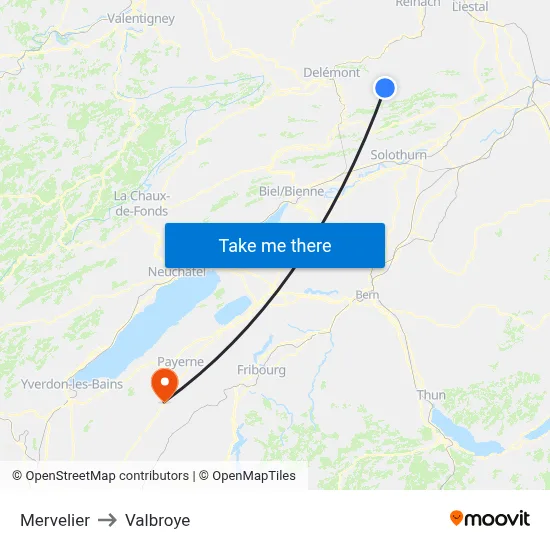 Mervelier to Valbroye map