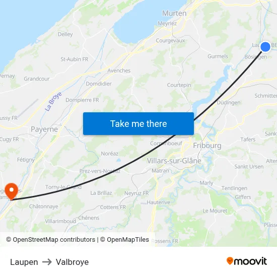 Laupen to Valbroye map