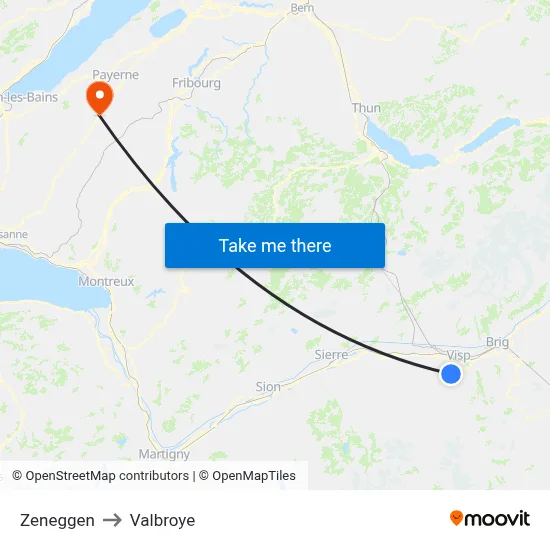 Zeneggen to Valbroye map