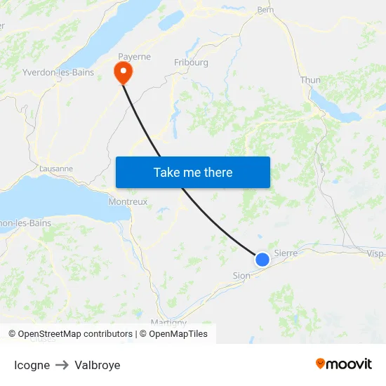 Icogne to Valbroye map