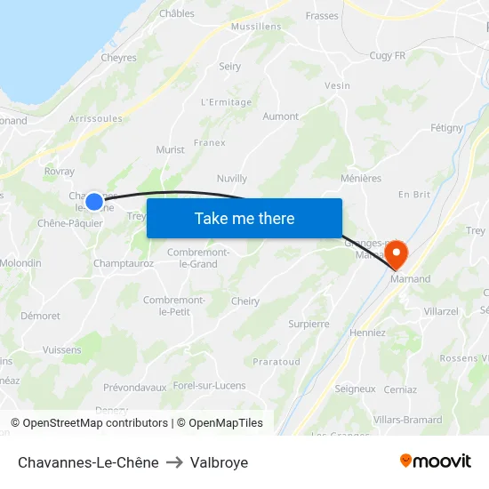 Chavannes-Le-Chêne to Valbroye map
