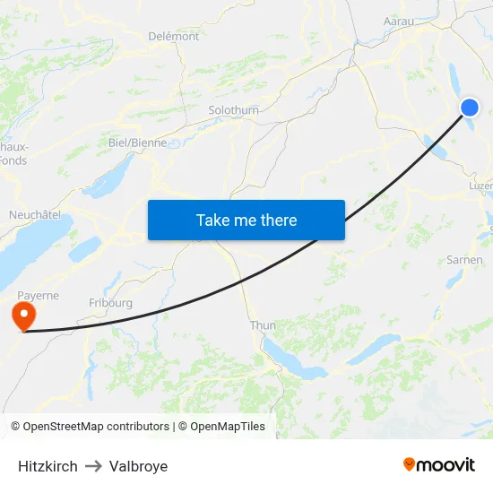 Hitzkirch to Valbroye map
