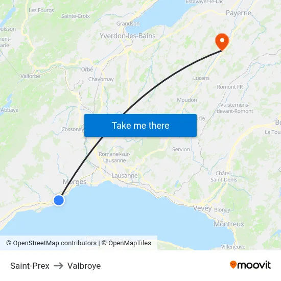 Saint-Prex to Valbroye map