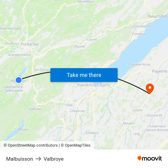 Malbuisson to Valbroye map