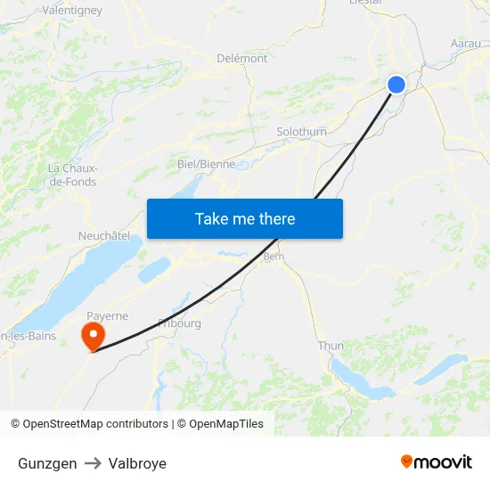 Gunzgen to Valbroye map