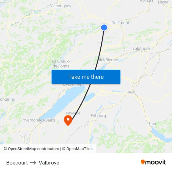 Boécourt to Valbroye map