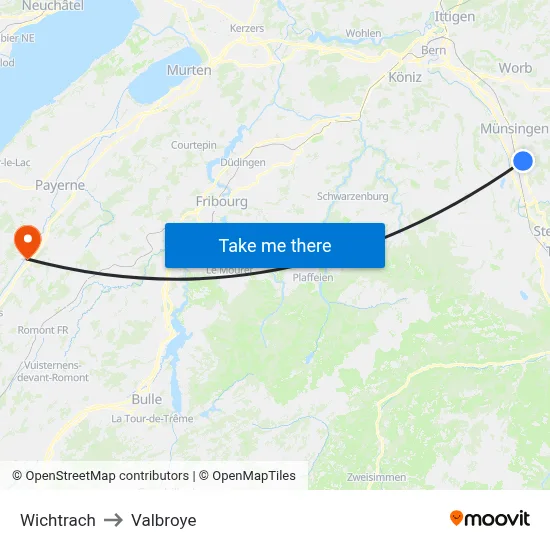Wichtrach to Valbroye map
