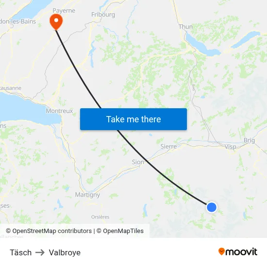 Täsch to Valbroye map