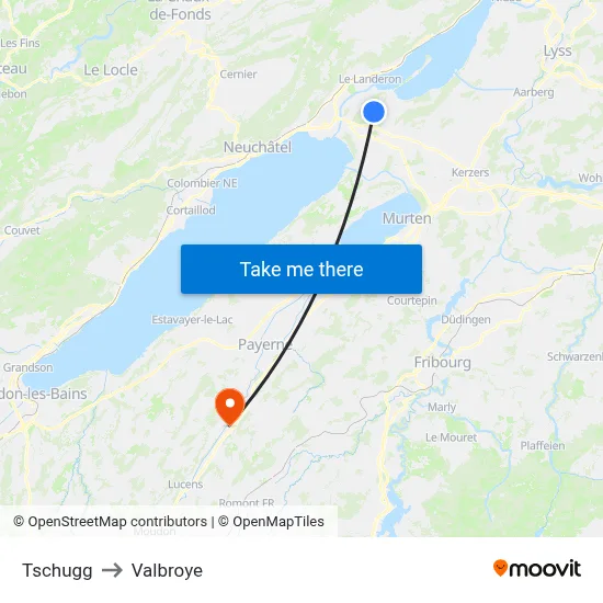 Tschugg to Valbroye map