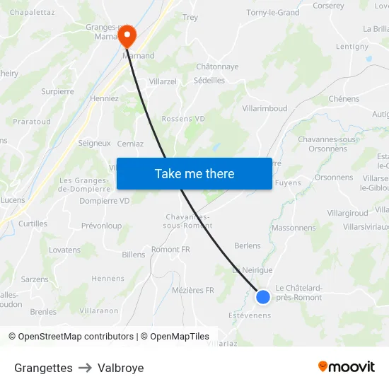 Grangettes to Valbroye map
