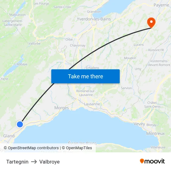 Tartegnin to Valbroye map