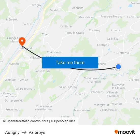 Autigny to Valbroye map