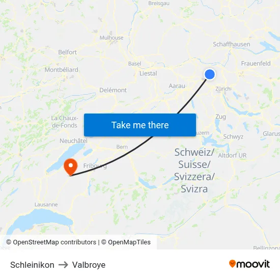 Schleinikon to Valbroye map