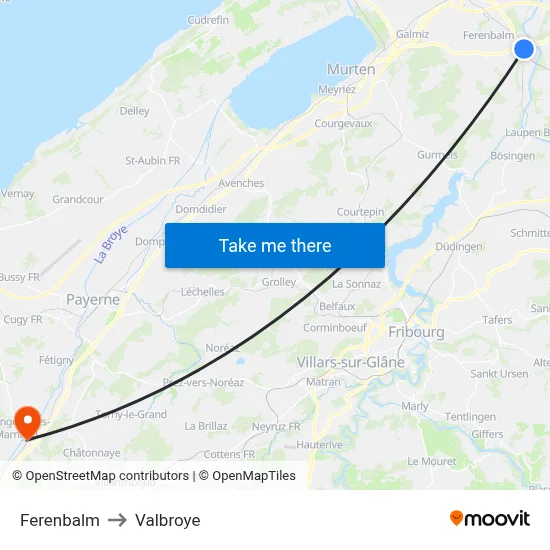 Ferenbalm to Valbroye map