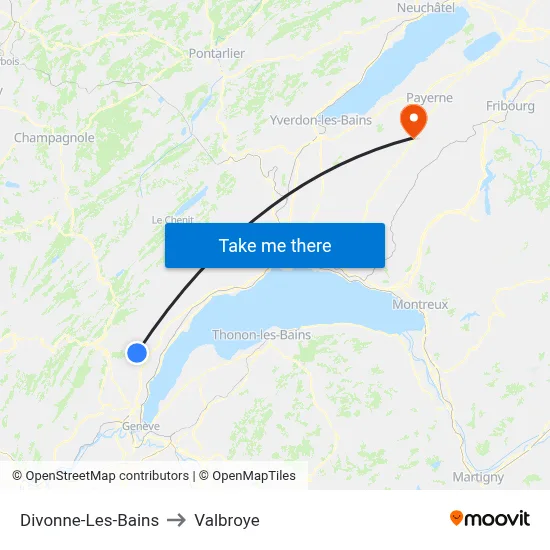 Divonne-Les-Bains to Valbroye map