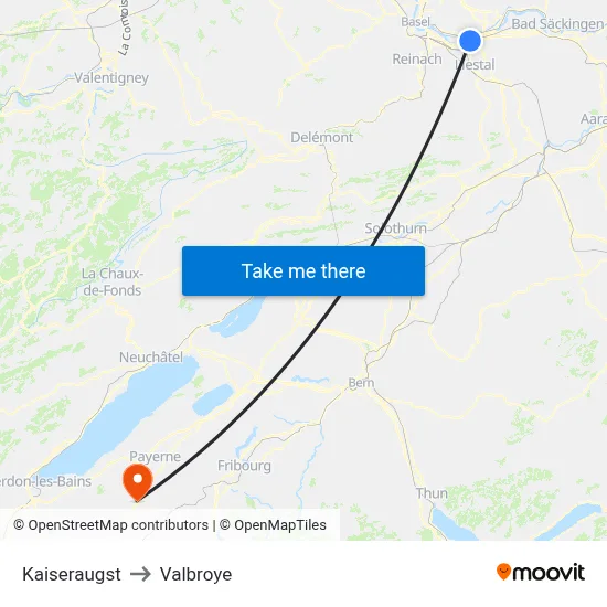 Kaiseraugst to Valbroye map