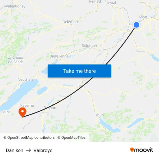 Däniken to Valbroye map