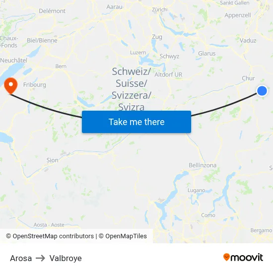Arosa to Valbroye map