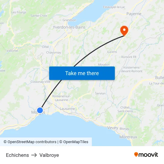 Echichens to Valbroye map