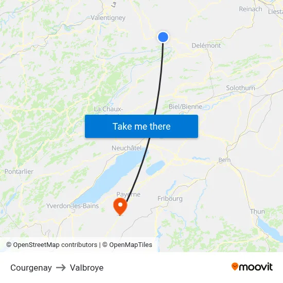 Courgenay to Valbroye map