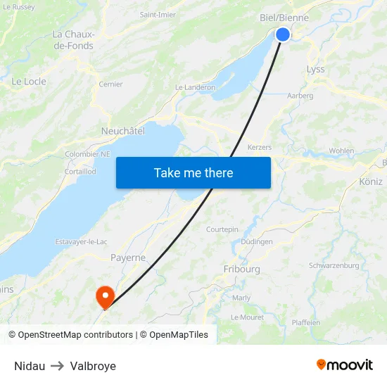Nidau to Valbroye map
