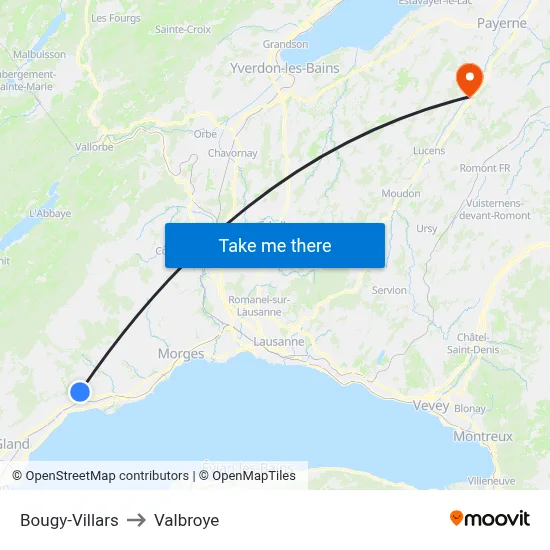 Bougy-Villars to Valbroye map