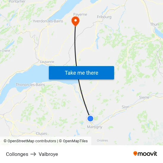 Collonges to Valbroye map
